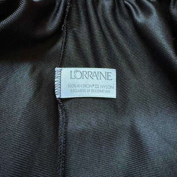 Vintage Lorraine Black Nylon Slip Skirt Lace Hem Made in USA Large - Picture 3 of 10